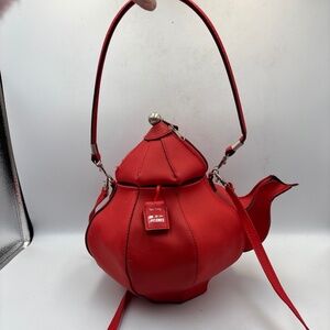 Rare PYLONES Teapot Shape Purse Vintage Red Handbag Teabag Crossbody